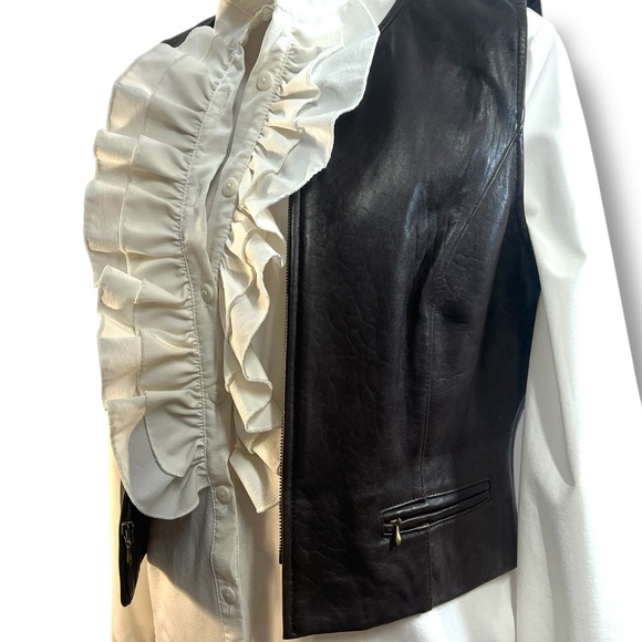 LAUNDRY BY SHELLI SEGAL Genuine Lamb Skin Leather Zip front Vest in brown SZ 6 - Picture 8 of 16